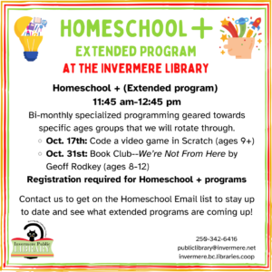 Outlining the Homeschool + extended program. Text in graphic is in the event description.