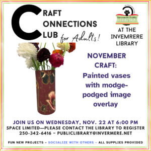 details listed in the event description also listed in graphic. Picture of the vase--painted burgundy with flowers and animal images on top